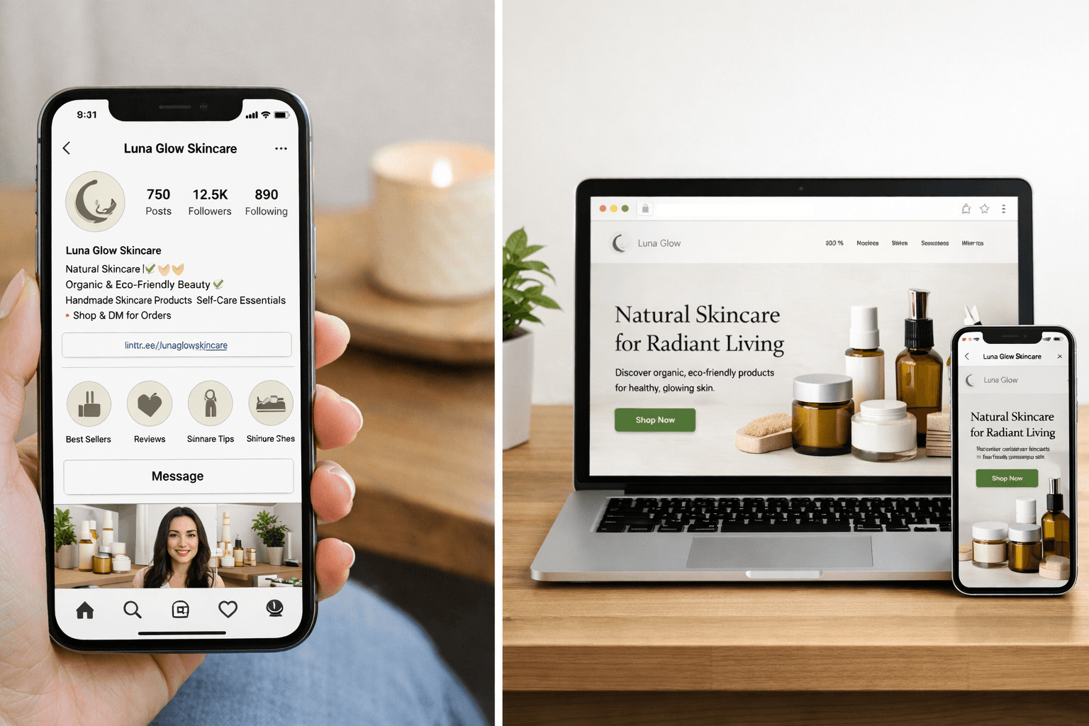 Exhibición de sitio web y redes sociales