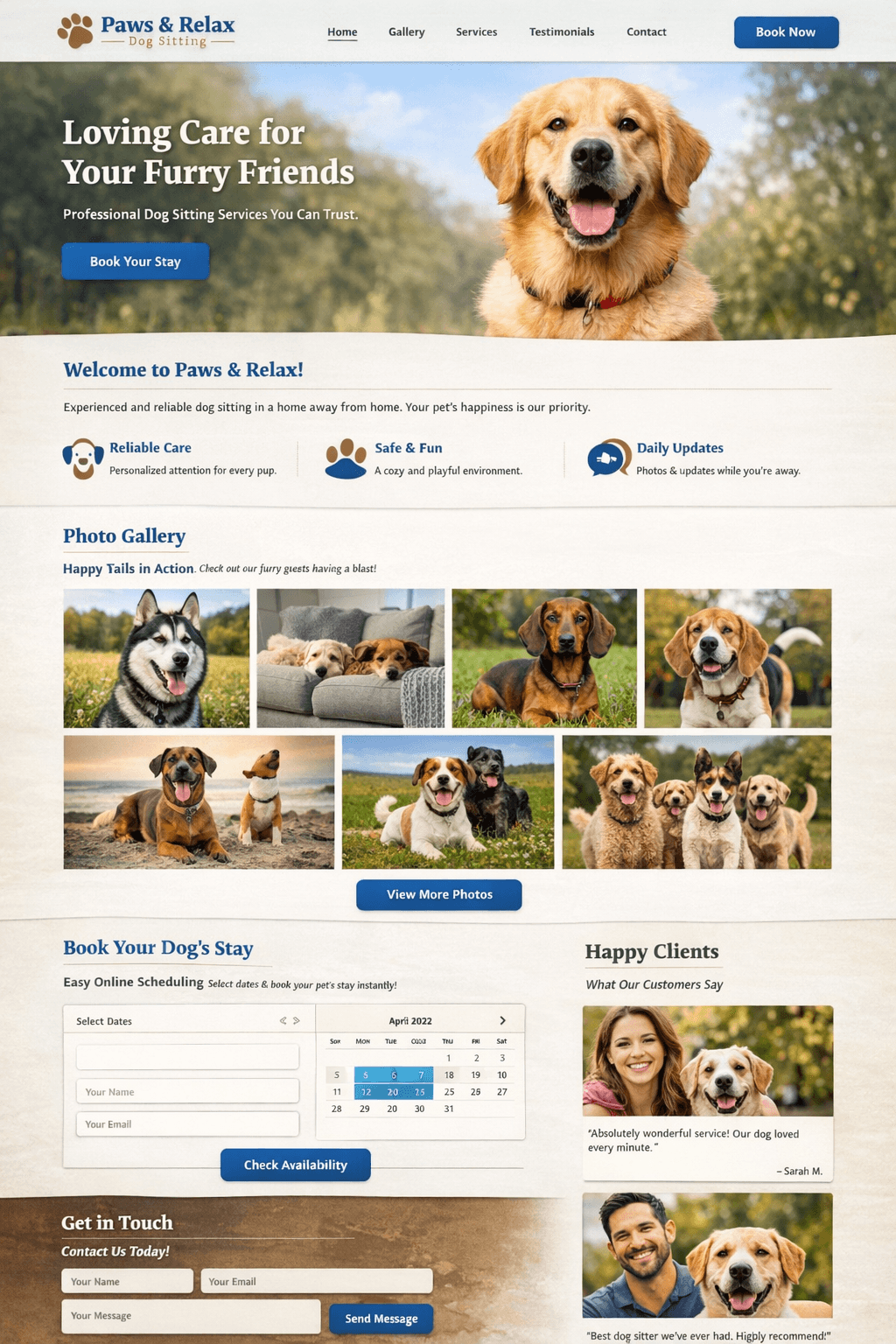 Dog Sitting Service Portfolio & Client Acquisition Website screenshot