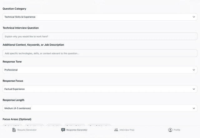 The Resume App response generator interface on iPad