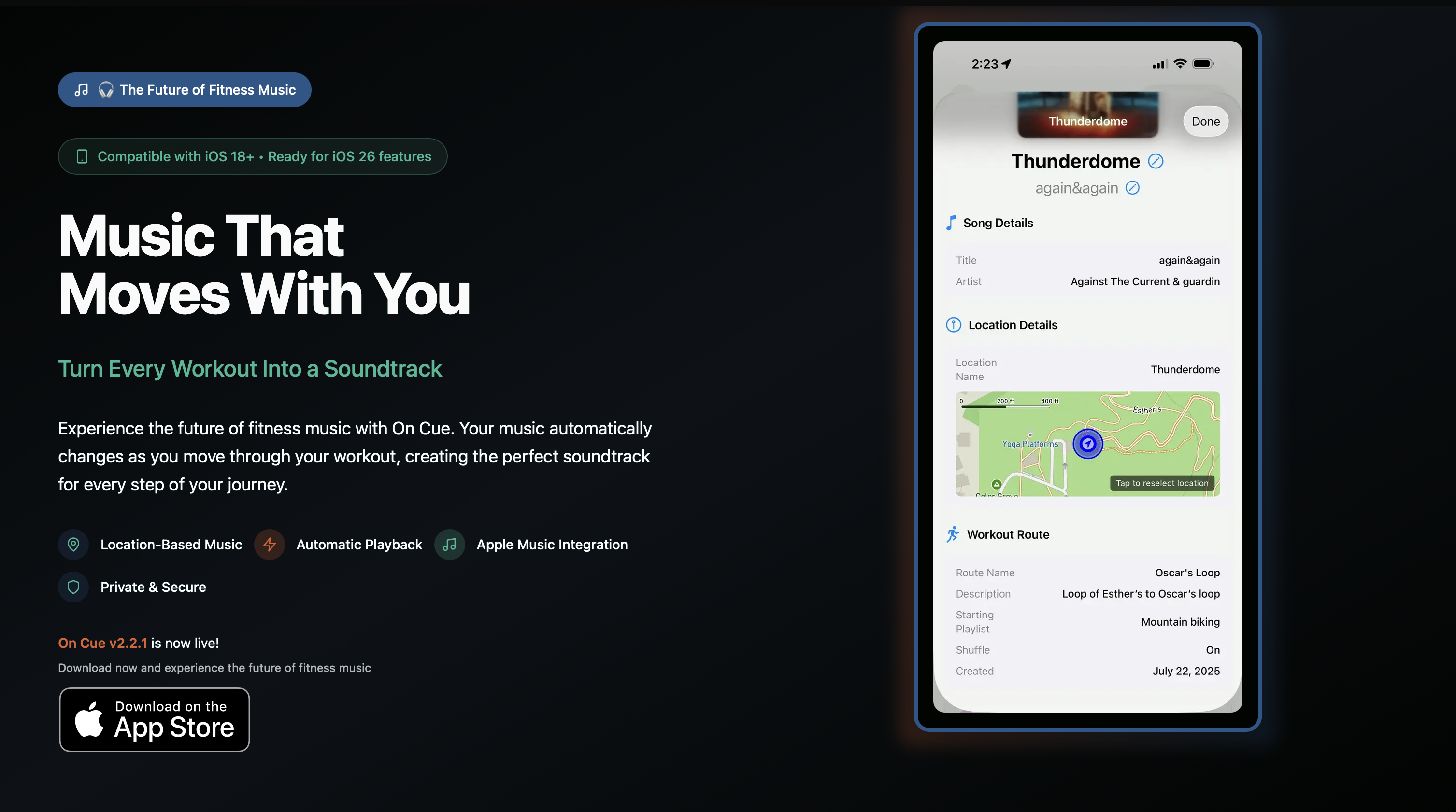 Página de inicio del sitio web de OnCue Music Player